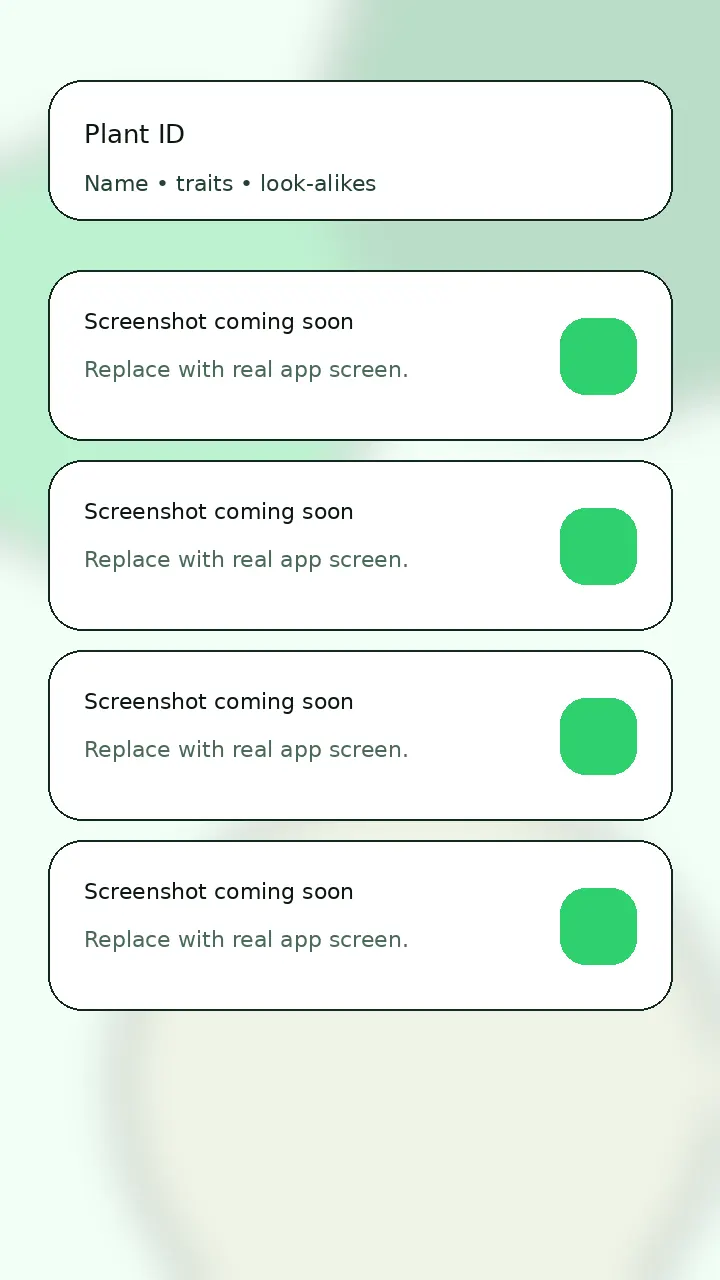 Plant identification results screen showing plant name, key traits, and look-alikes